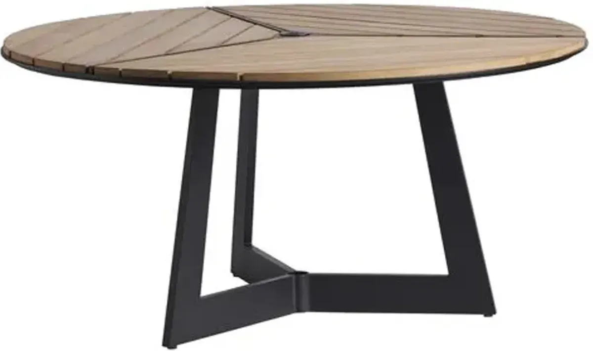 South Beach Outdoor Aluminum/Teak Round Dining Table - Graphite/Natural - Tommy Bahama