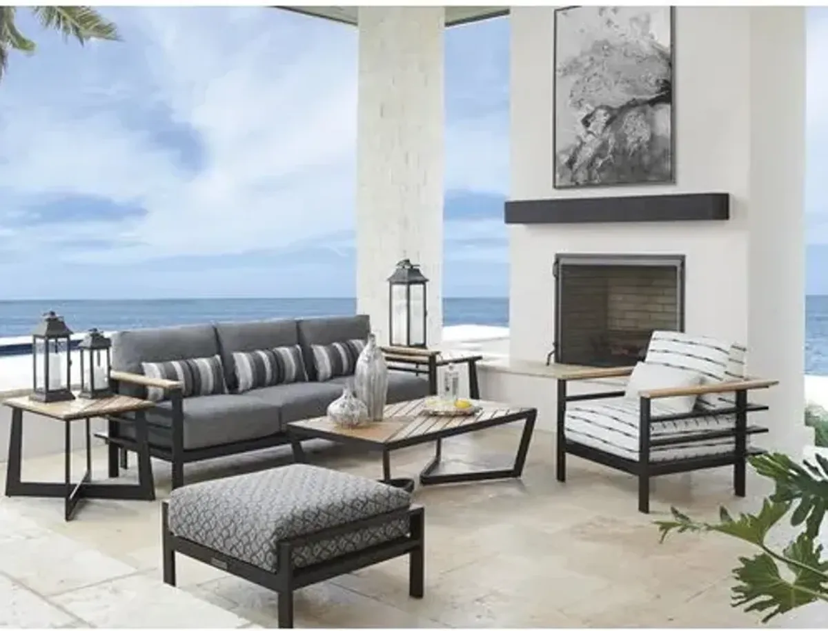 South Beach Outdoor Aluminum/Teak Square End Table - Graphite/Tan - Tommy Bahama - Gray