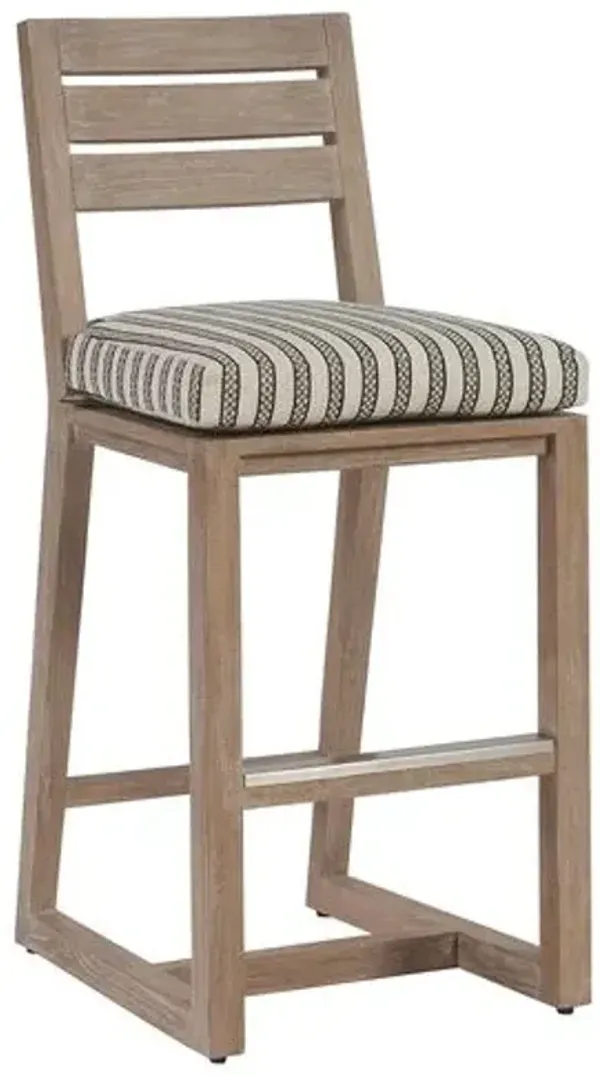 Stillwater Cove Outdoor Teak Bar Stool - Natural/Stripe Taupe - Tommy Bahama - Multi