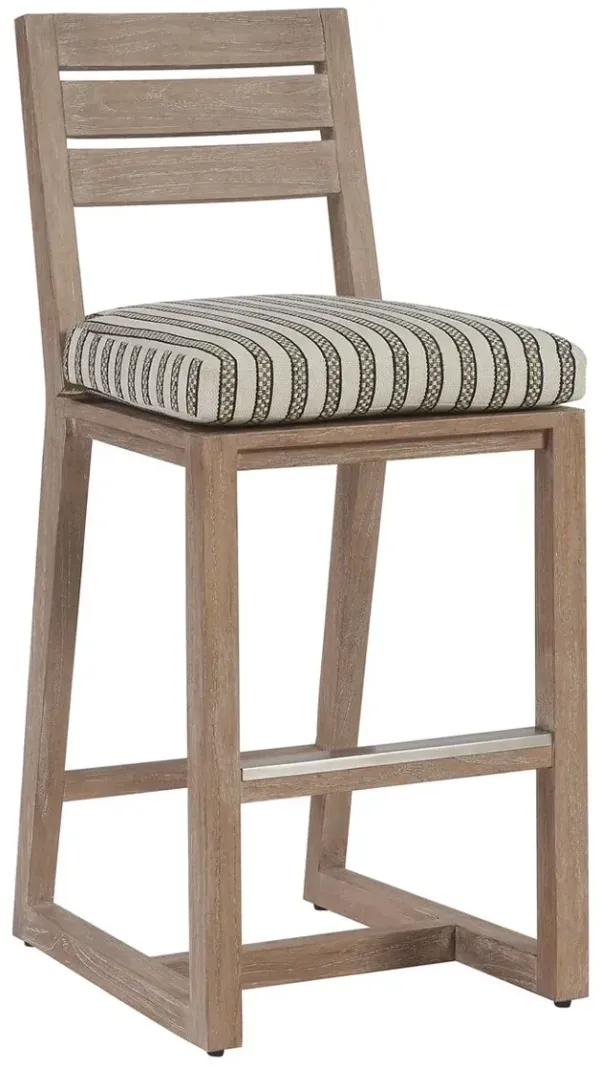 Stillwater Cove Outdoor Teak Bar Stool, Natural/Stripe Taupe