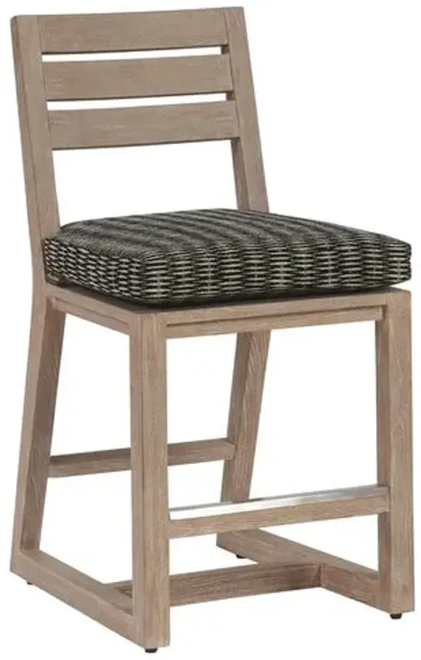 Stillwater Cove Outdoor Teak Counter Stool - Natural/Textured Black - Tommy Bahama