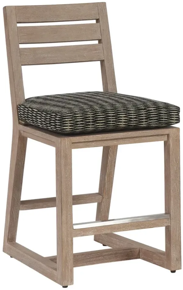 Stillwater Cove Outdoor Teak Counter Stool, Natural/Textured Black