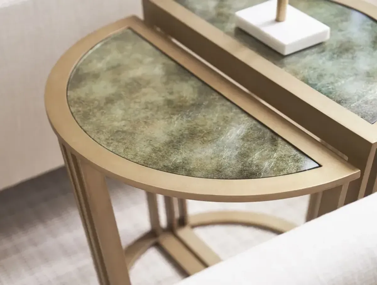 S/2 Brooke Bunching Accent Tables, Champagne/Emerald Burnished Silver Leaf