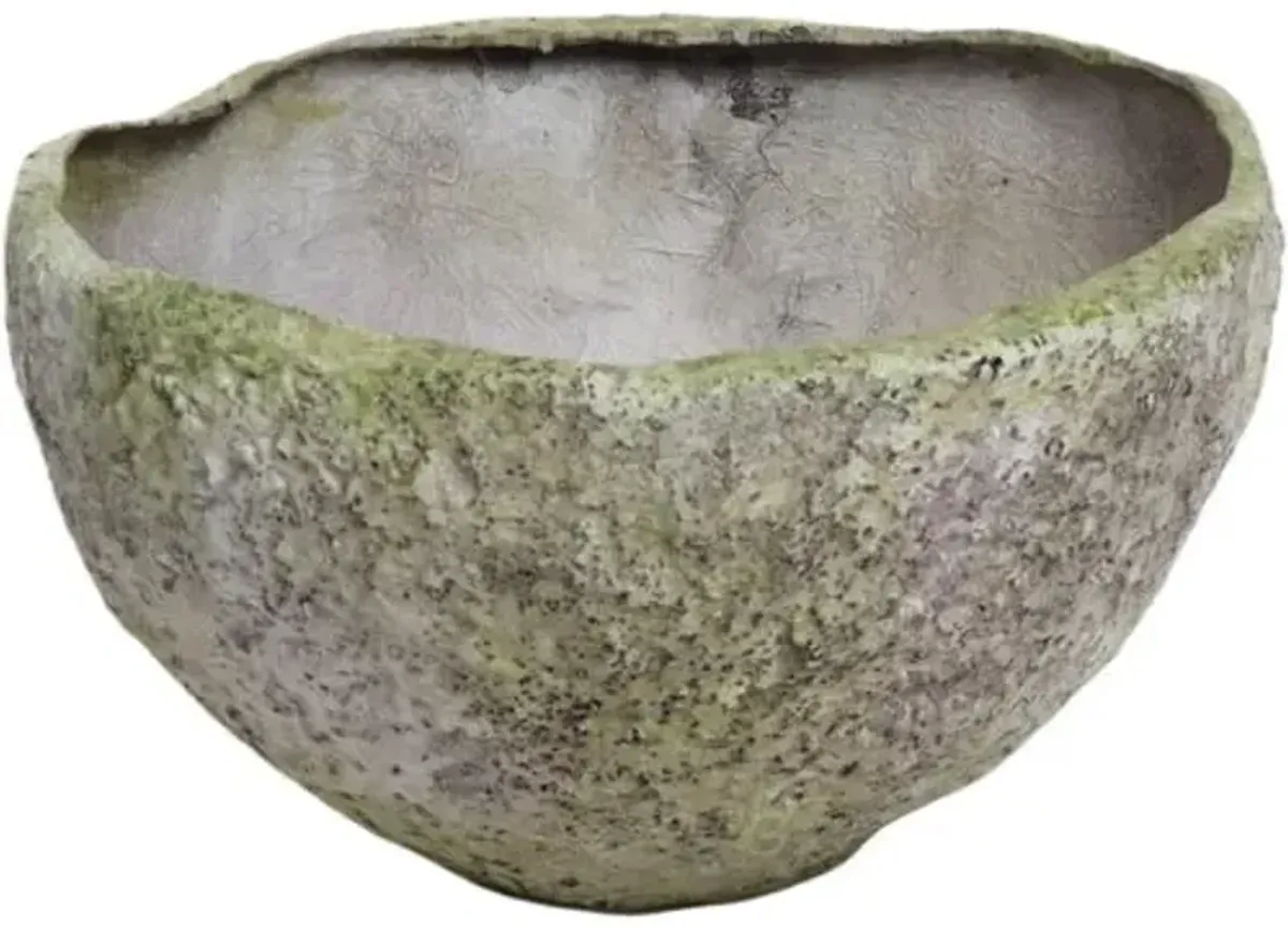 11" Rough Hewn Outdoor Bowl - White Moss - Green