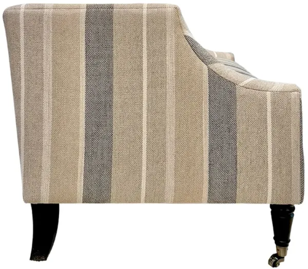 Gage Swoop-Arm Settee, Dunphy Charcoal Stripe Linen