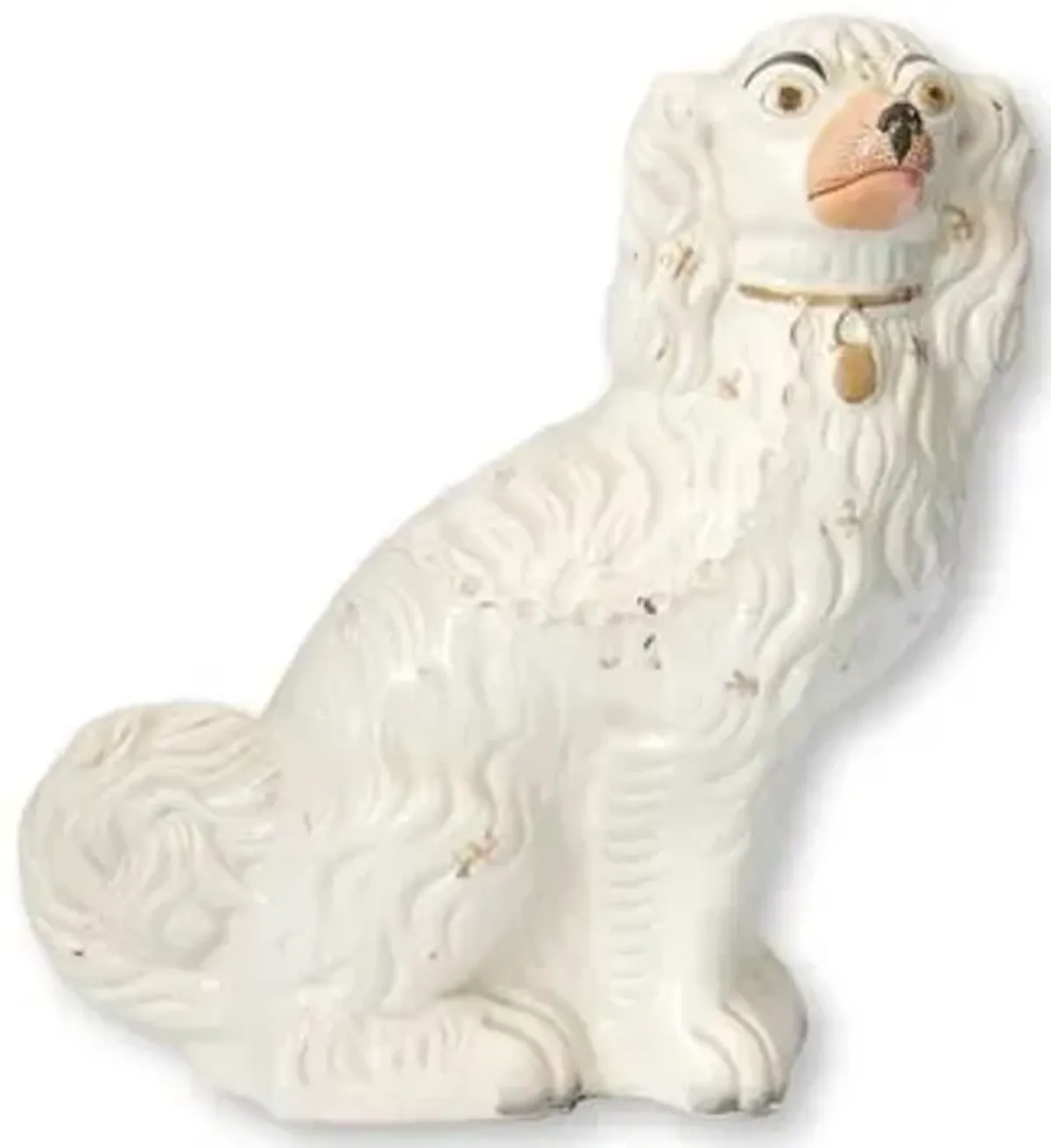 Lg. Antique Staffordshire Dog /Spaniel - Rose Victoria - White