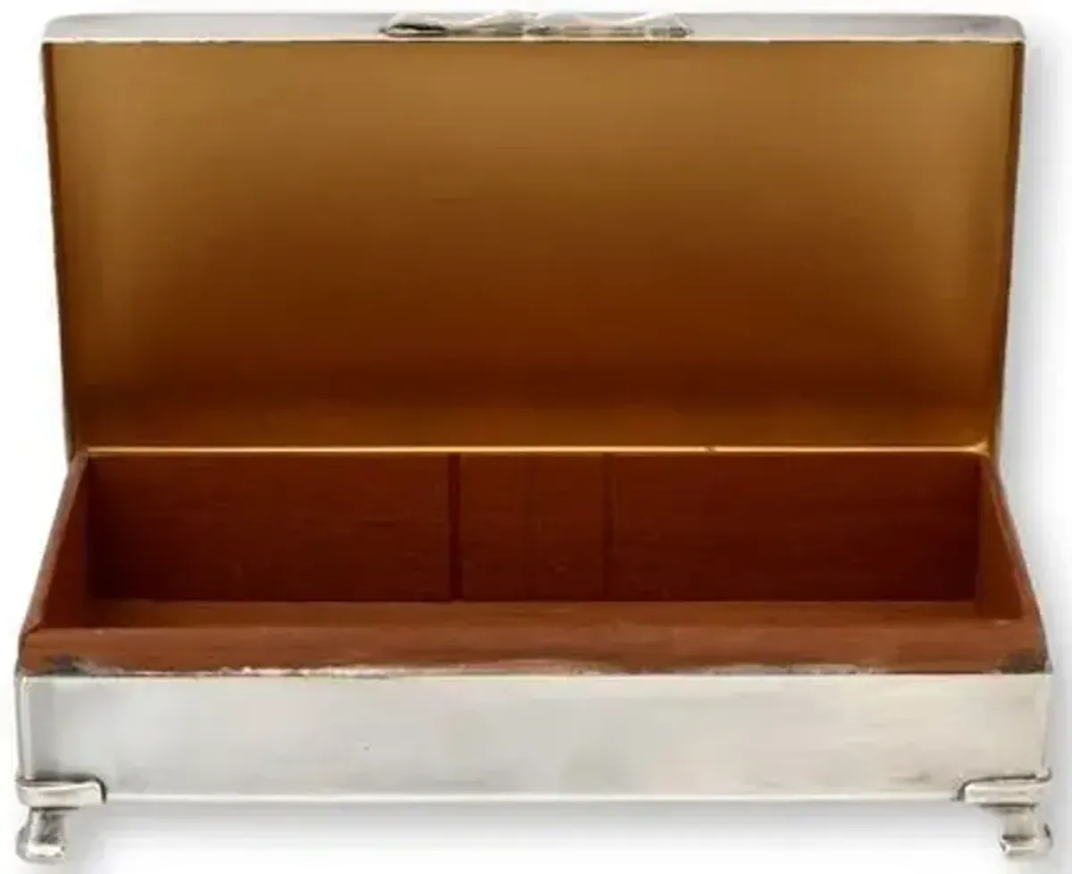 Silverplate Cigarette Box - w/Wood Lining - Rose Victoria