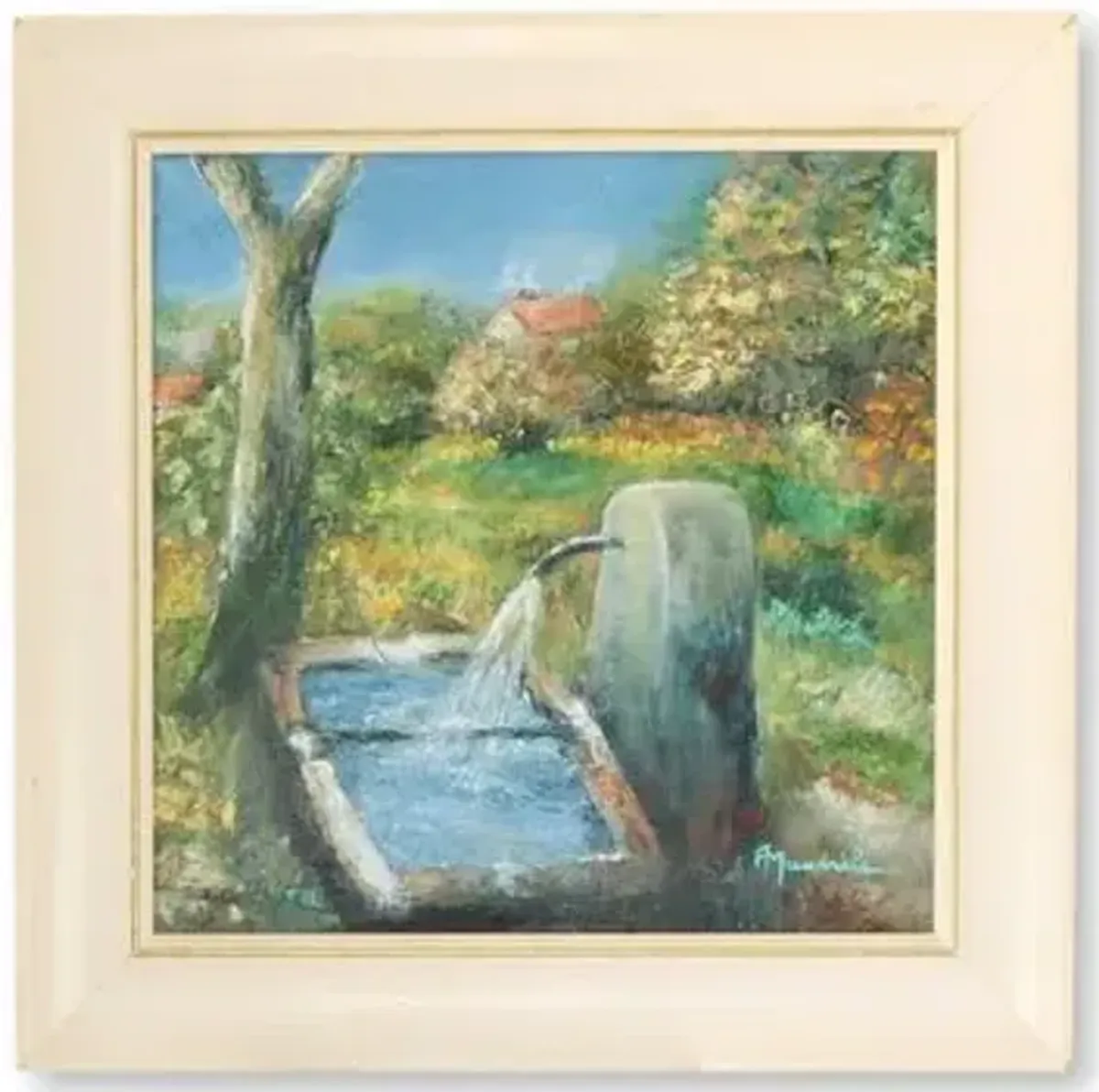 Limited Edition - French Village Scene w/Fountain Painting - Rose Victoria - Blue