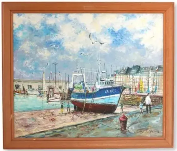 1994 Normandy Coast Painting on Canvas - Rose Victoria - Blue