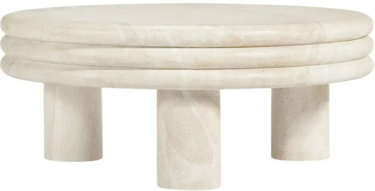Brittny 37" Round Coffee Table, Light Travertine