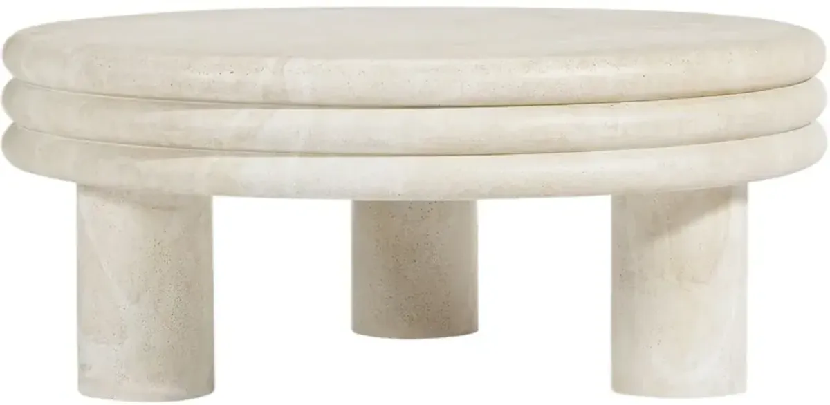 Brittny 37" Round Coffee Table, Light Travertine