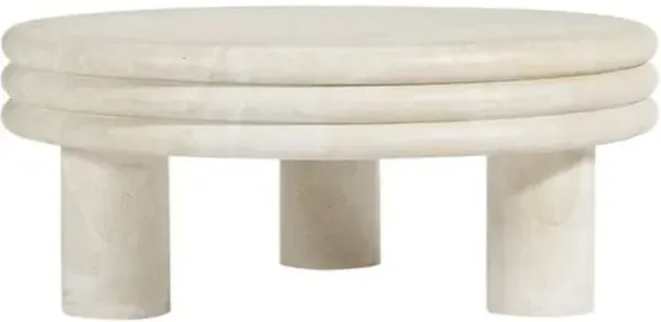 Brittny 37" Round Coffee Table - Light Travertine - Beige
