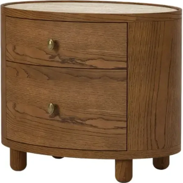 Laguna Oak End Table/Nightstand with Travertine Top - Dark Walnut