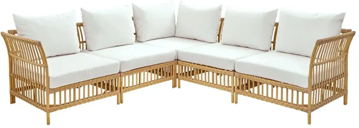 Maggie Outdoor Rattan 5-Seater Sectional Sofa, Natural/Tempotest Canvas White