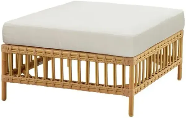 Maggie Outdoor Rattan Ottoman - Natural/Tempotest Canvas White - Sika Design