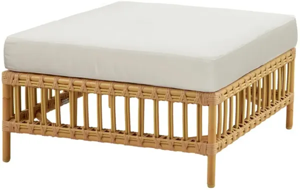 Maggie Outdoor Rattan Ottoman, Natural/Tempotest Canvas White