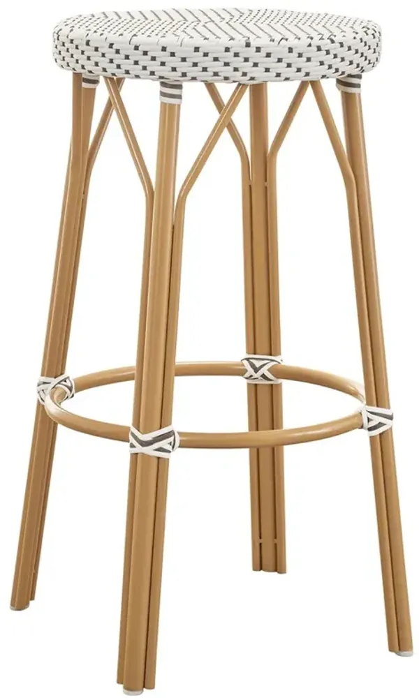 Simone Outdoor Rattan Bar Stool, Almond/White/Cappuccino Dots