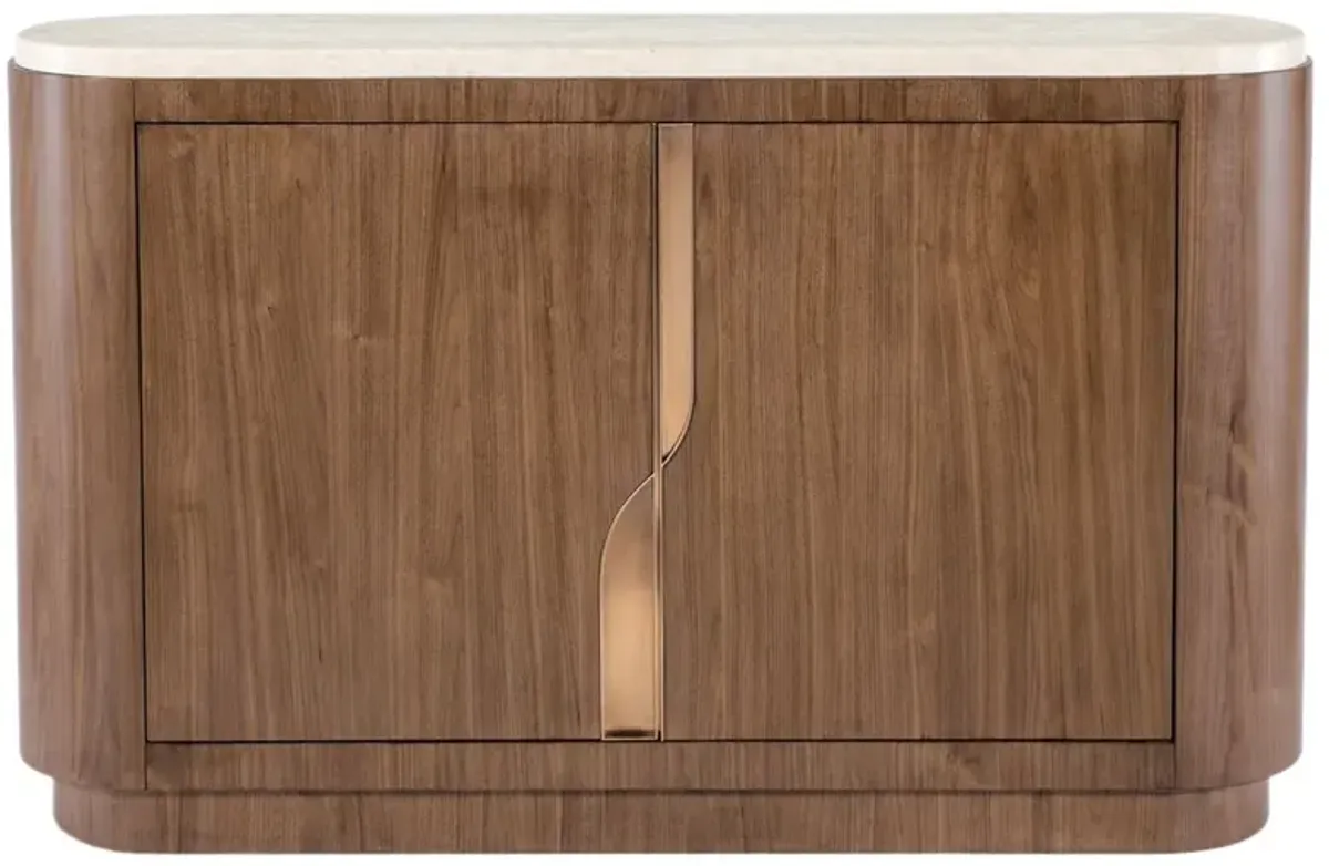 Eleana 2-Door Marble Top Server, Medium Wood/Gold