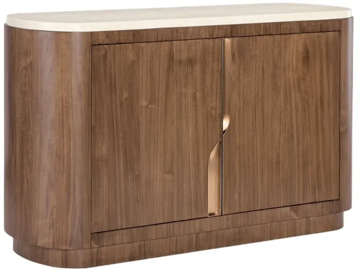 Eleana 2-Door Marble Top Server, Medium Wood/Gold