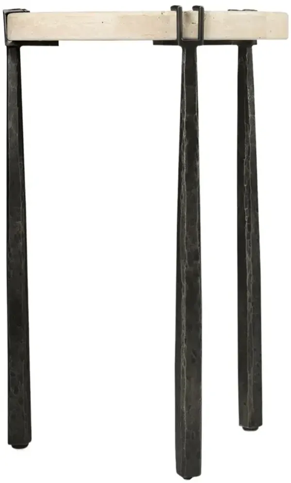 Driftwood Travertine Top Spot/Drink Table, Black/Natural