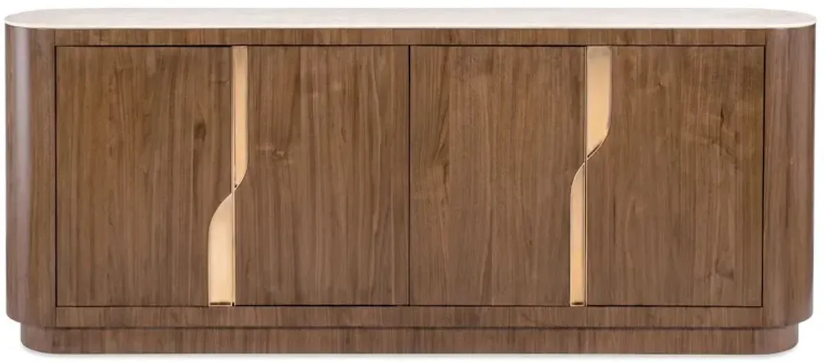 Eleana 4-Door Marble Top Credenza, Medium Wood/Gold