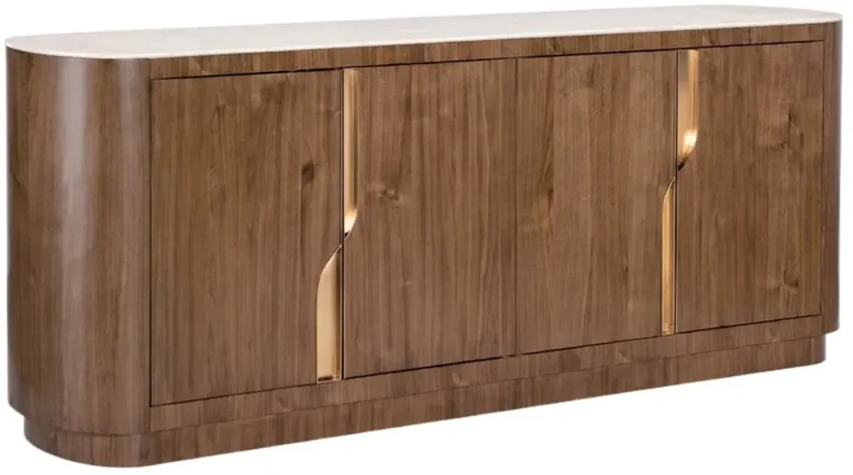 Eleana 4-Door Marble Top Credenza, Medium Wood/Gold