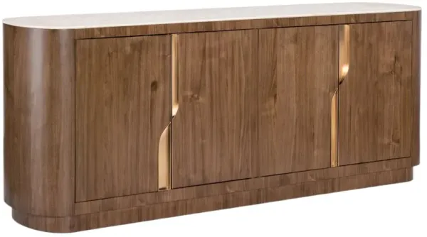 Eleana 4-Door Marble Top Credenza, Medium Wood/Gold