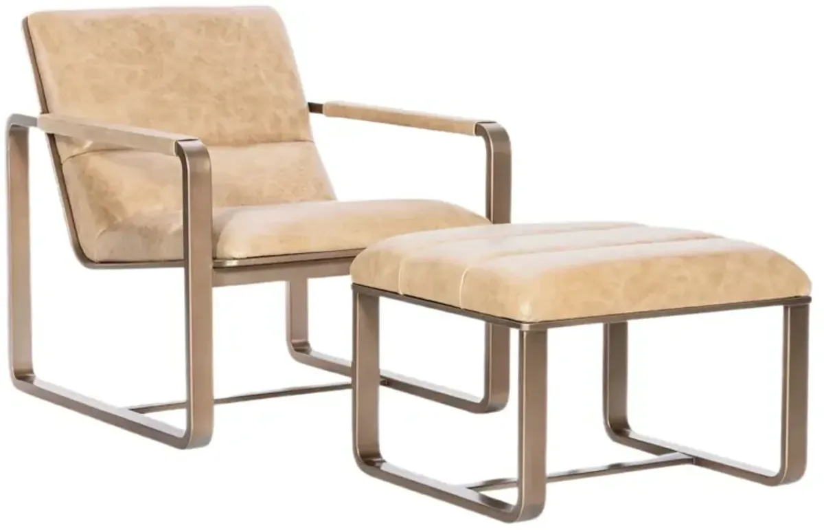 Cooper Leather Ottoman, Brown