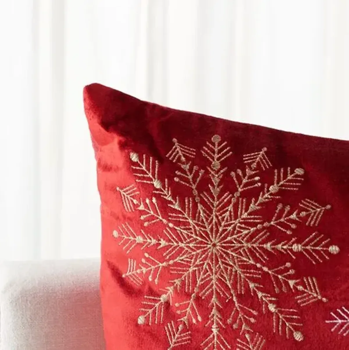 Lenna Snowflake 16x24 Lumbar Pillow - Red/Silver