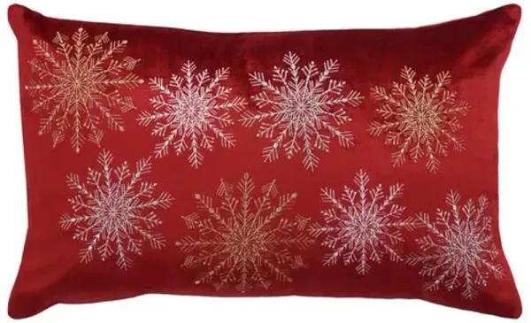 Lenna Snowflake 16x24 Lumbar Pillow - Red/Silver