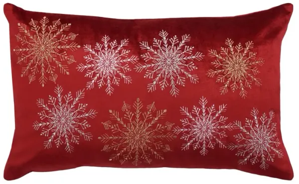 Lenna Snowflake 16x24 Lumbar Pillow, Red/Silver