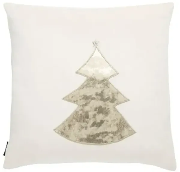 Christmas Tree 18" Velvet and Leather Pillow - Beige