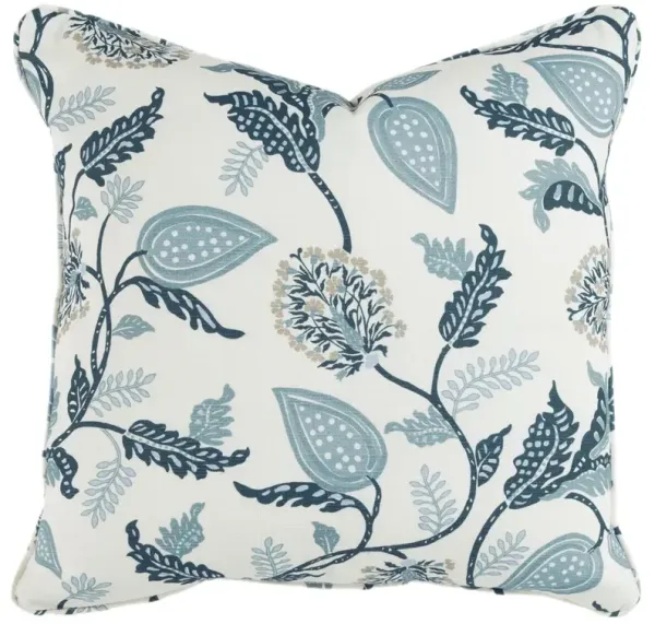 Reid Floral Leaf Cotton Pillow, Indigo/White