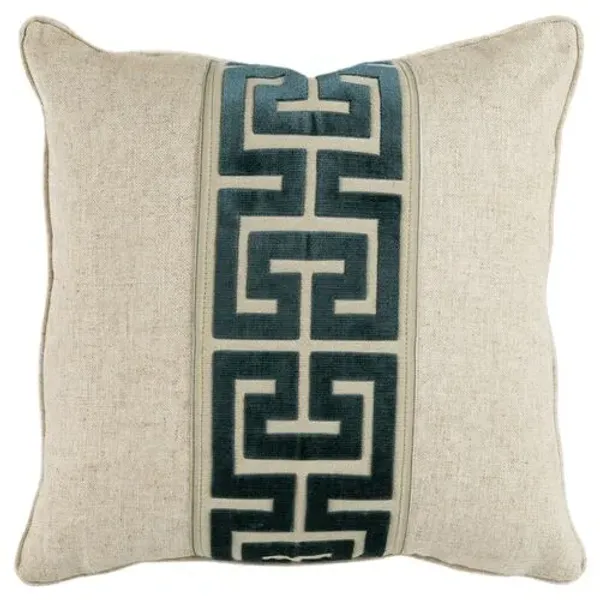River Geometric Velvet Tape Pillow - Crème Crypton