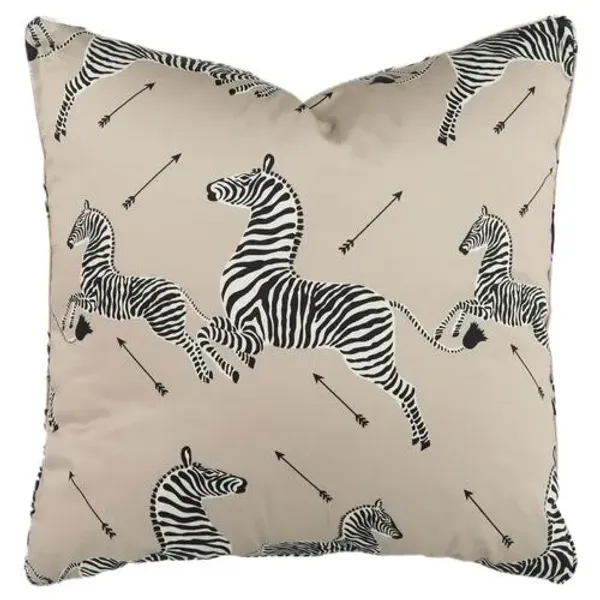Jumping Zebras Cotton Pillow - Sand/Black