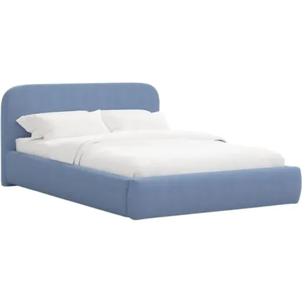Luma Platform Bed - Linen - Handcrafted - Blue, Upholstered, Comfortable & Durable