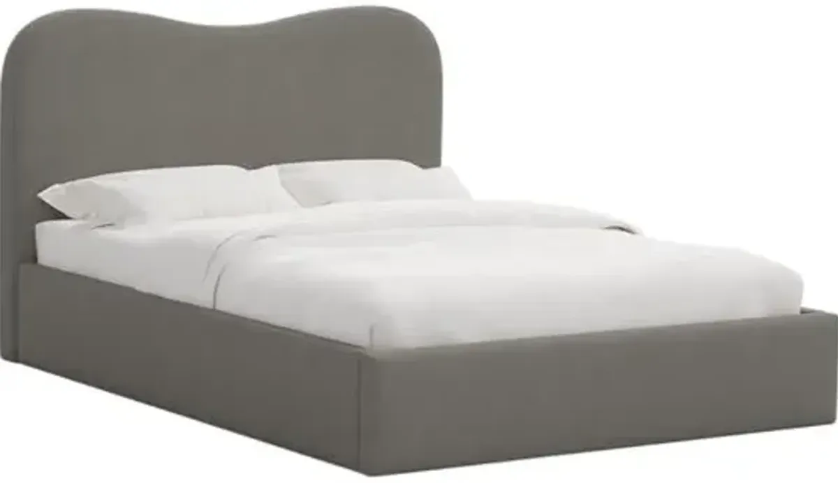 Cielo Platform Bed - Linen - Handcrafted - Gray, Upholstered, Comfortable & Durable