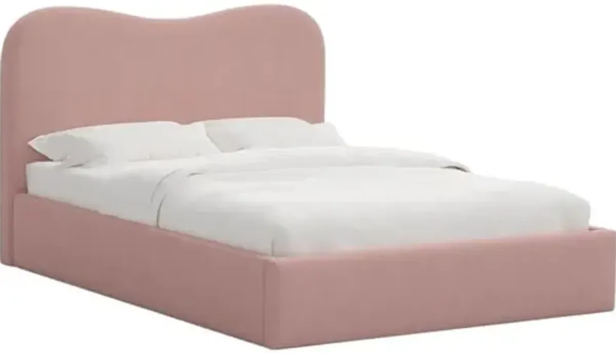 Cielo Platform Bed - Linen - Handcrafted - Pink, Upholstered, Comfortable & Durable