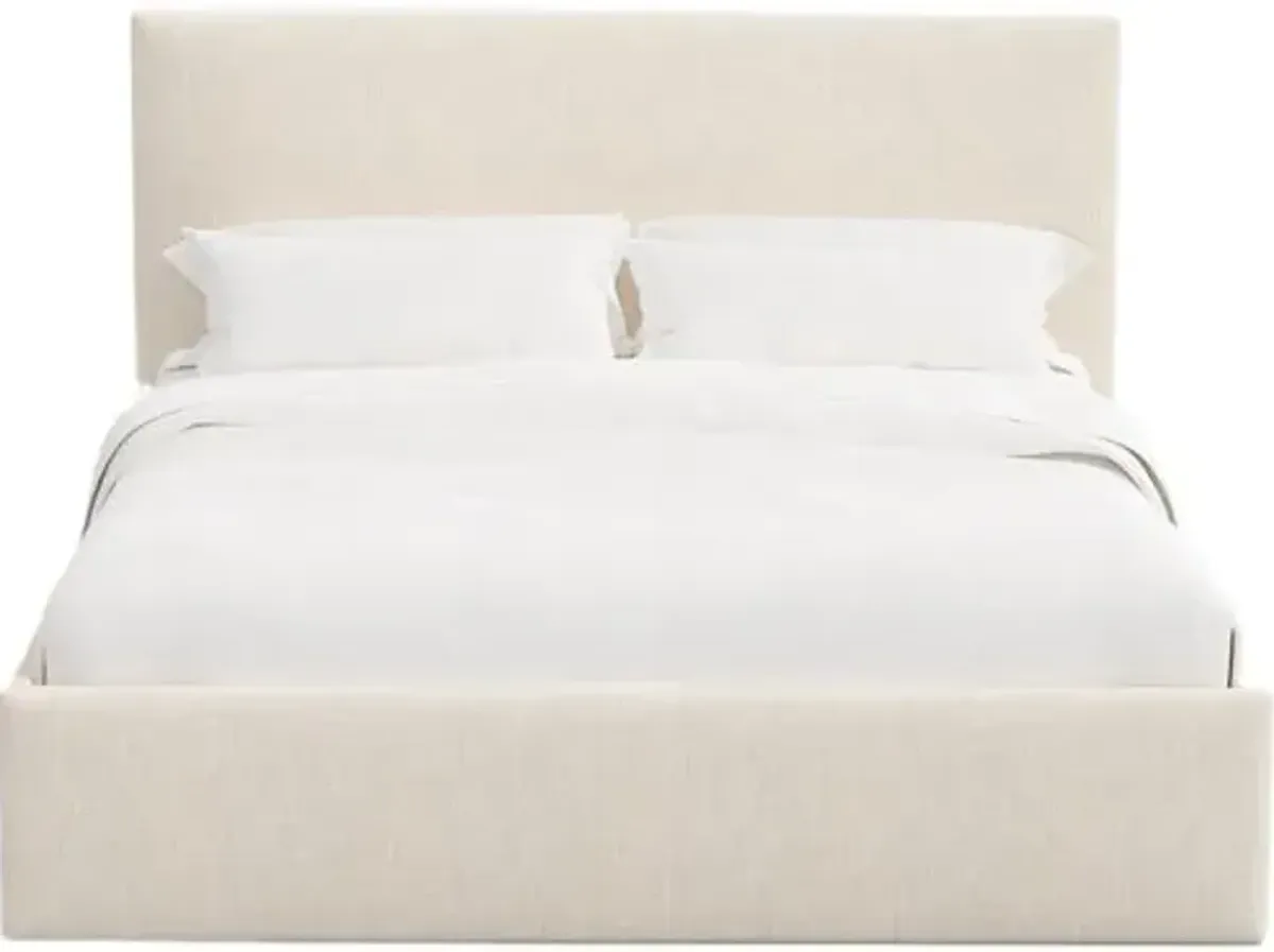 Solaro Square Low Platform Bed - Linen - Handcrafted - Ivory, Upholstered, Comfortable & Durable