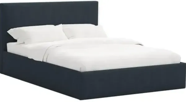 Solaro Square Low Platform Bed - Linen - Handcrafted - Blue, Upholstered, Comfortable & Durable