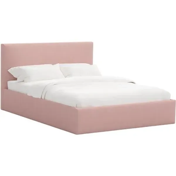 Solaro Square Low Platform Bed - Linen - Handcrafted - Pink, Upholstered, Comfortable & Durable
