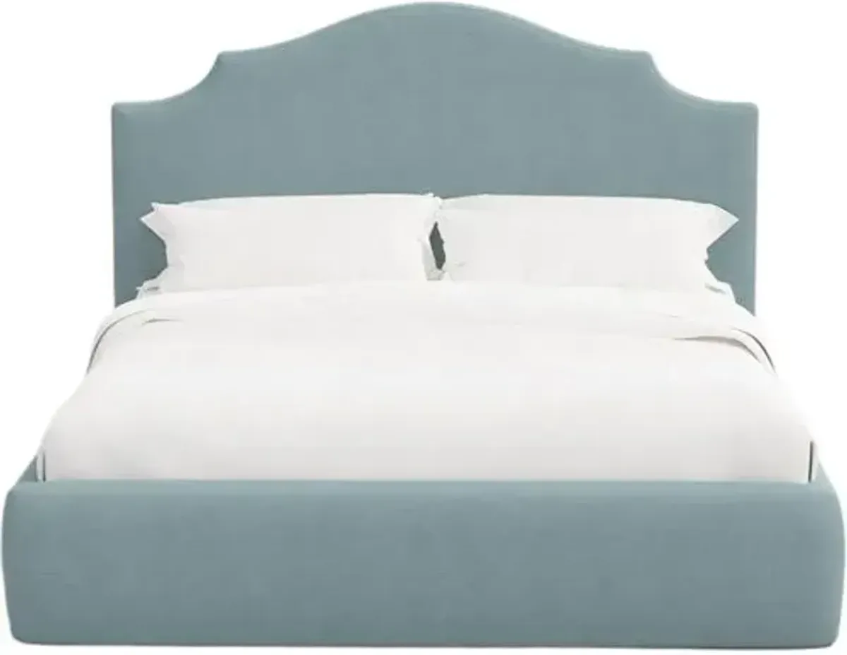 Seraphine Platform Bed - Linen - Handcrafted - Blue, Upholstered, Comfortable & Durable
