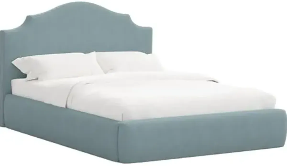 Seraphine Platform Bed - Linen - Handcrafted - Blue, Upholstered, Comfortable & Durable