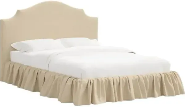 Maggie Ruffle Elegant Platform Bed - Linen - Handcrafted - Rounded Headboard Corners, Upholstered, Comfortable & Durable