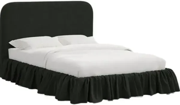 Maggie Ruffle Rounded Platform Bed - Linen - Handcrafted - Black - Rounded Headboard Corners, Upholstered, Comfortable & Durable