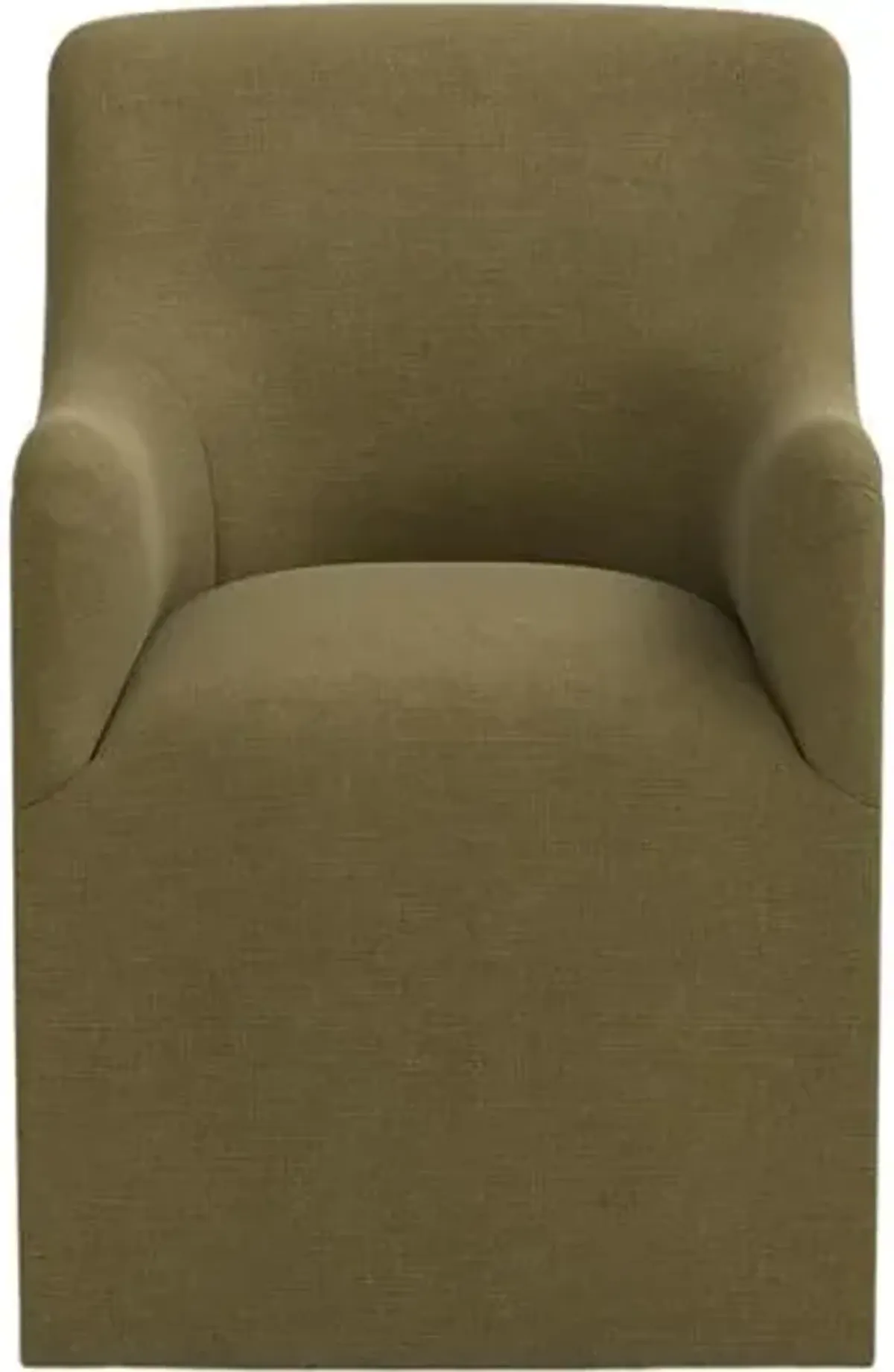Tess Dining Armchair with Casters - Linen - Handcrafted - Green