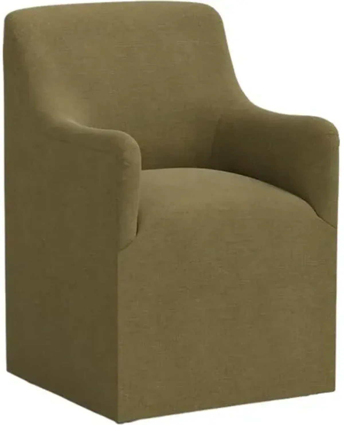 Tess Dining Armchair with Casters - Linen - Handcrafted - Green