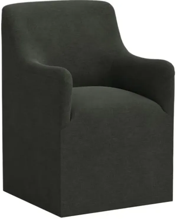 Tess Dining Armchair with Casters - Linen - Handcrafted - Black