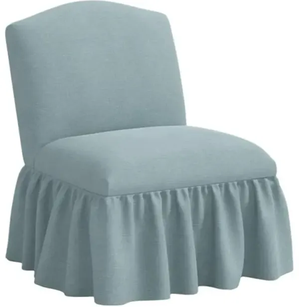 Maggie Ruffle Slipper Chair - Linen - Handcrafted - Blue