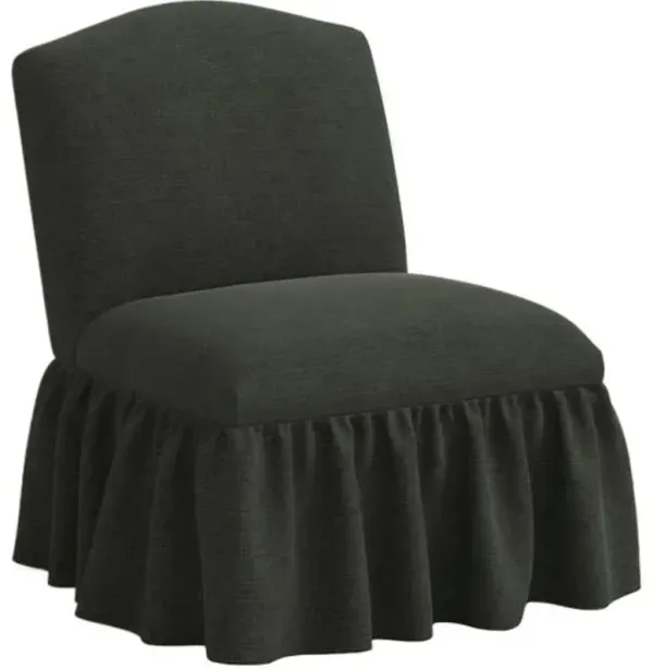 Maggie Ruffle Slipper Chair - Linen - Handcrafted - Black